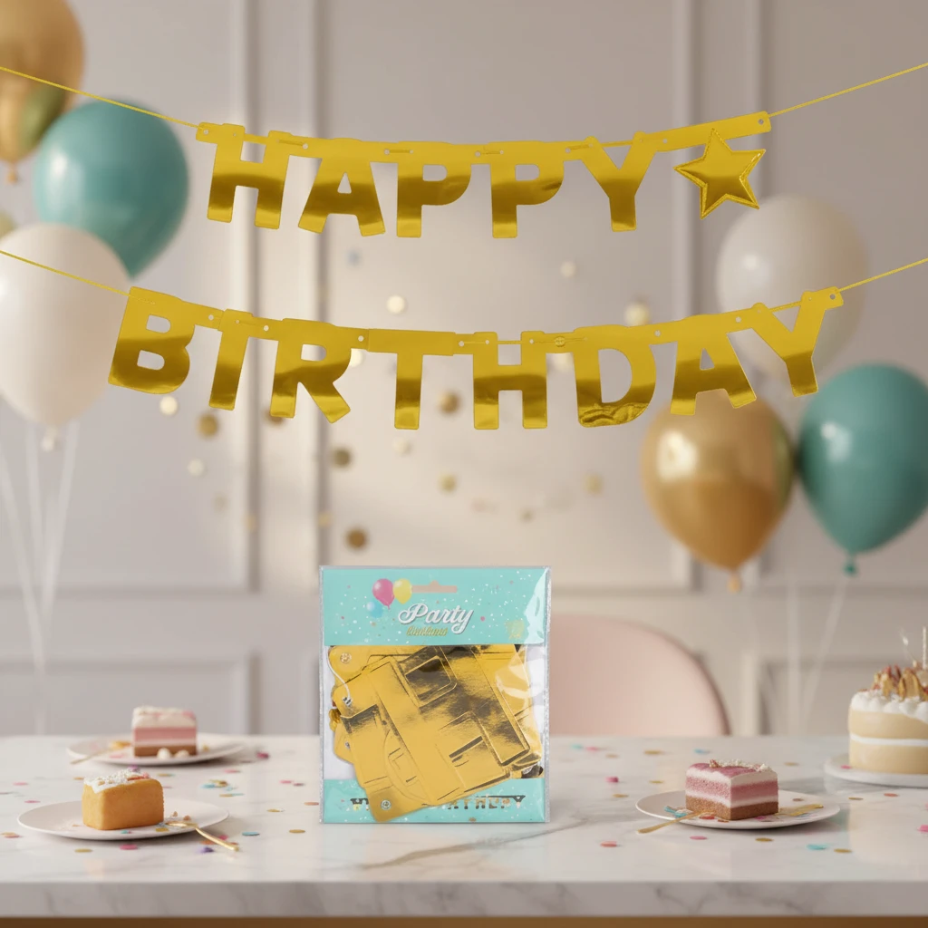 Flaggrekke med teksten "Happy Birthday" 491009350 by Koop color Svart