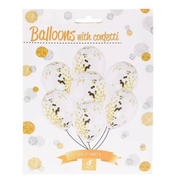 Ballonger med konfetti 8 stk gull 491020220 by Koop color Goud