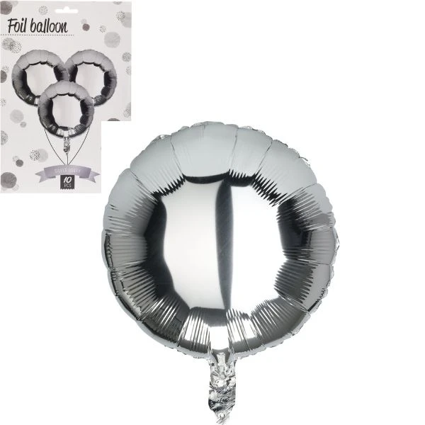 Ballong sølv folie rund 46 cm - 10 stk. 491020480 by Koop color Silver