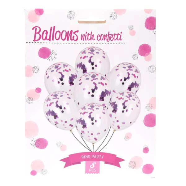 Ballonger med konfetti rosa 8 stk 491020760 by Koop color Rosa