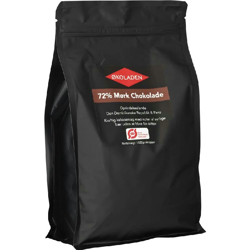 Mørk overtrekkssjokolade 72% Øko 1 kg 289063 by Økoladen color Svart