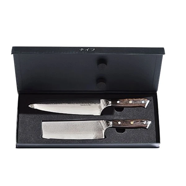 Damascus By Hâws kokkekniv 32 cm + grønnsakskniv 30 cm Wengé 30-DBHCVW by Damascus by Hâws color Svart