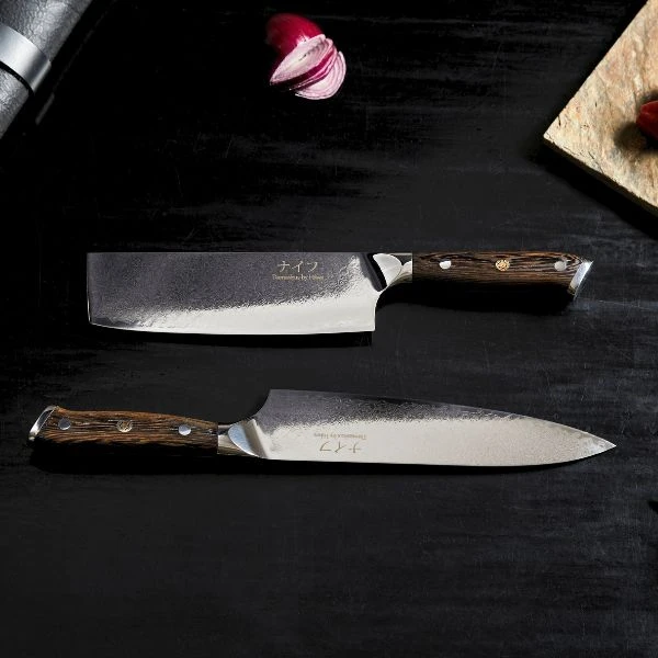 Damascus By Hâws kokkekniv 32 cm + grønnsakskniv 30 cm Wengé 30-DBHCVW by Damascus by Hâws color Svart