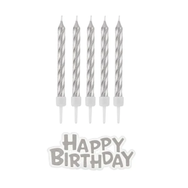 Bursdagslys B&C Happy Birthday sølv 16 stk. SF-HBSR by Godan color Svart