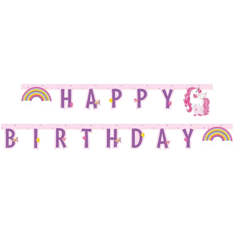 Happy Birthday enhjørningbanner 93763 by Godan color Svart