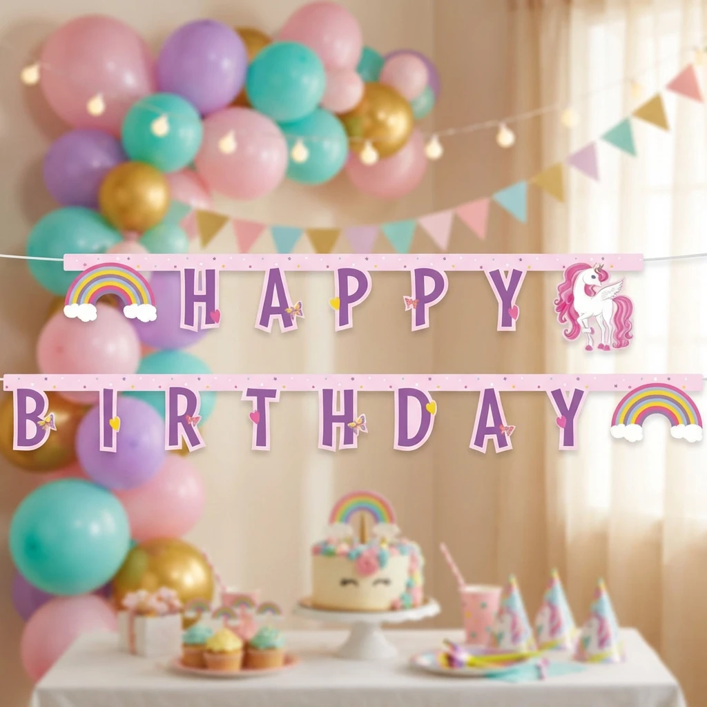 Happy Birthday enhjørningbanner 93763 by Godan color Svart