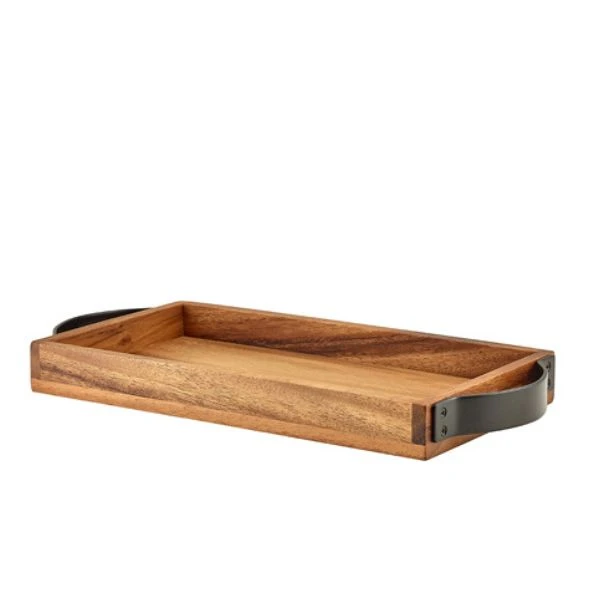 Serveringsbrett i akasietre med metallhåndtak GenWare 32,5 x 17,5 cm WST3217 by Genware color Trä