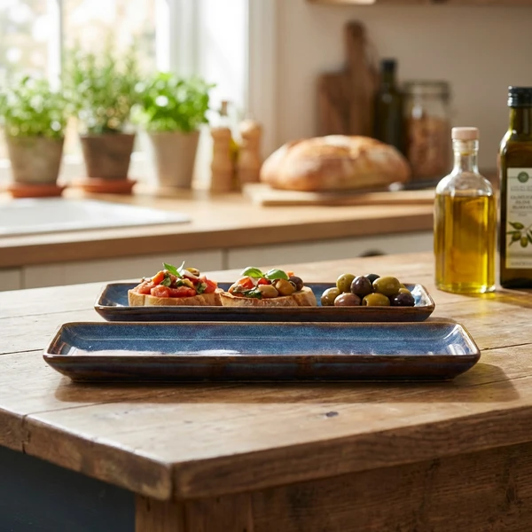 Terra Aqua Blå Smalt Rektangulært Fat 31 x 14 cm Genware NR-PBL30 by Genware color Svart