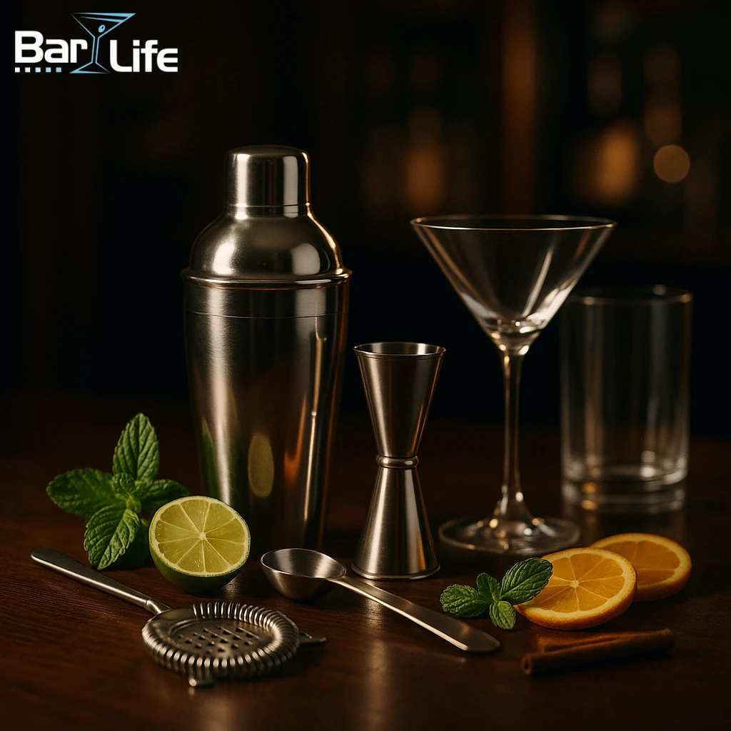 bartenderutstyr, shaker, jigger, barskje, muddler, cocktailglass, barutstyr, drinktilbehør, cocktailsett, barutstyr startpakke, cocktailutstyr gave, hjemmebartender, drinksett
